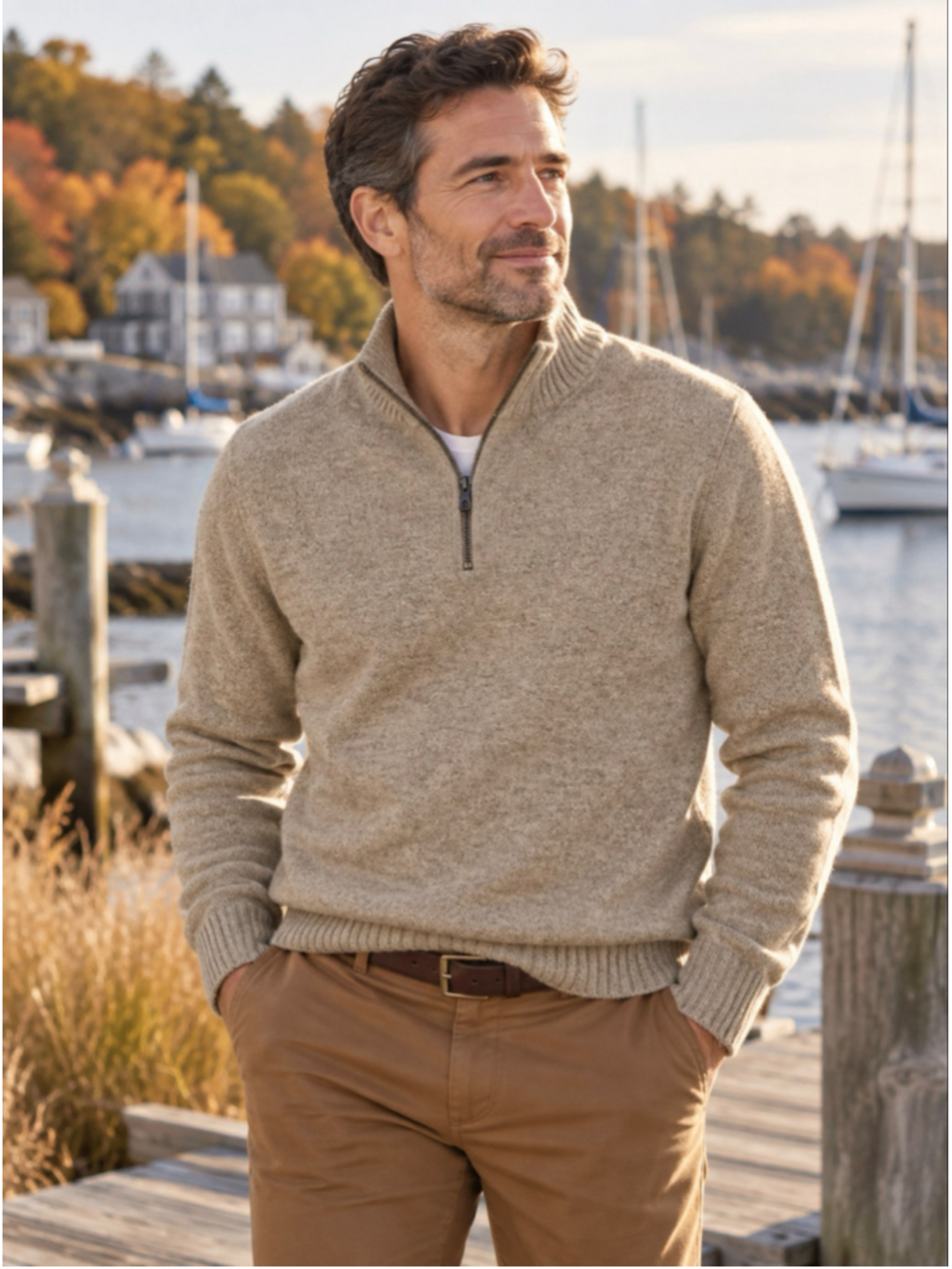 J.Crew Men’s L Rugged Merino Wool Half-Zip Sweater Marled Barley
